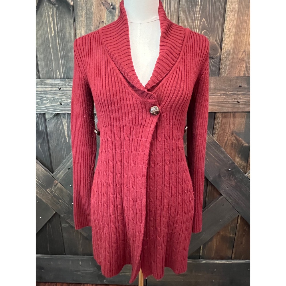 Liv Outdoor Burgundy Ribbed Cable Knit Cardigan Sweater M Button Up Y2K Preppy